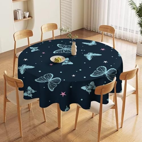 Blue Butterfly Tablecloth, Cartoon Colorful Butterfly Pink Starry Sky Star Print Tablecloth for Camping Indoor Outdoor Decor, 70x70in