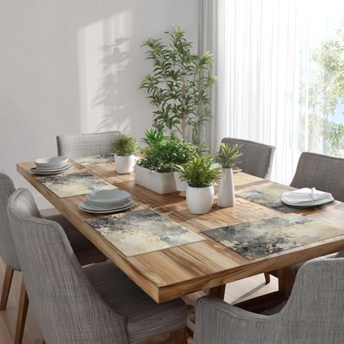 Batmerry Taupe Squares Texture Linen Placemats Set of 8, Grey and Beige Art Painting Washable Table Mats for Kitchen Table Thickened Heat Insulation Dining Set Indoor Outdoor 12X18 in