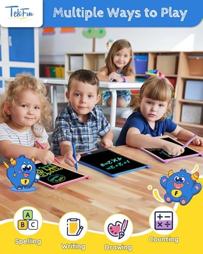 TEKFUN 10 Pack LCD Writing Tablet with Stylus, 8.5in Erasable Doodle Board Mess Free Drawing Pad for Kids, Car Trip Educational Toys Birthday Christmas Gift for 3 4 5 6 7 Girls Boys