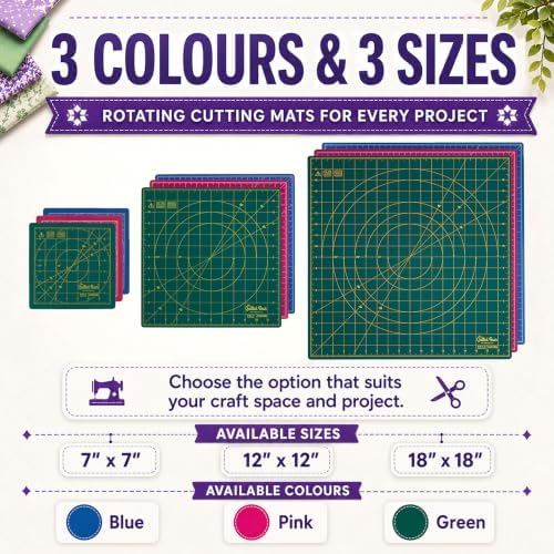 The Quilted Bear Rotating Cutting Mat 18" x 18" - Square 360° Rotating Self Healing Mat with Innovative Locking Mechanism for Quilting & Sewing Your Choice of Colours Available! (Green)
