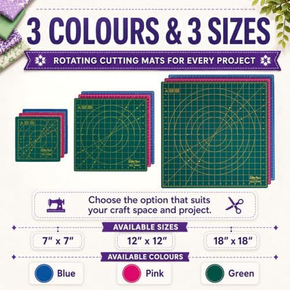 The Quilted Bear Rotating Cutting Mat 18" x 18" - Square 360° Rotating Self Healing Mat with Innovative Locking Mechanism for Quilting & Sewing Your Choice of Colours Available! (Green)