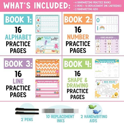 4 Grooved Writing Books for Kids 3-5 Large Reusable PreK Tracing Workbooks