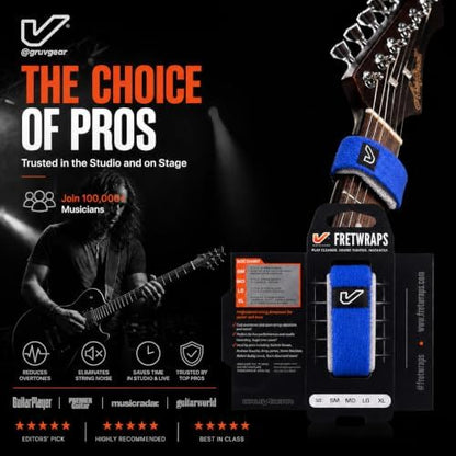Gruv Gear Fret Wrap & Guitar Mute, Fretwrap for Acoustic, Electric & Bass | String Dampener Recording, Tapping & Practice Accessory (1 Pack, Extra Large Blue, Fits 7-12 String Bass, Extended Guitar
