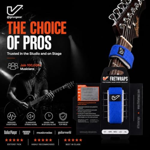 Gruv Gear Fret Wrap & Guitar Mute, Fretwrap for Acoustic, Electric & Bass | String Dampener Recording, Tapping & Practice Accessory (1 Pack, Small Blue, Fits 4 String Bass, 6 String Guitar)