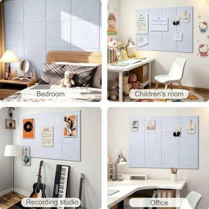 Felt Wall Tiles Bulletin Board Large Cork Board Alternative 6 Pack 11.81”x11.81”x0.47” Felt Pin Board Tack Board with Safe Removable Adhesive Tabs for Home Office School 36x24 (Silver Grey)
