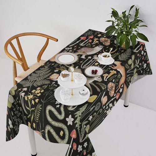 Retro Forest Curtains, Fairy Tale Woodland Wild Animals Moths Owl Snake Cartoon Flowers Mushroom Farmhouse Holiday Tablecloths for Home Kitchen Party Dinner Decor 55x55in