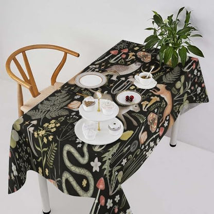 Retro Forest Curtains, Fairy Tale Woodland Wild Animals Moths Owl Snake Cartoon Flowers Mushroom Farmhouse Holiday Tablecloths for Home Kitchen Party Dinner Decor 60x120in