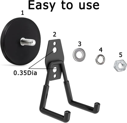 Heavy Duty Magnetic Hooks, Strong Large Magnet Hooks for Power Drill,Garden Tools, Hose,Pegboard,Garage, Workshop, Magnetic Storage Hook for Hanging,Super Powerful Magnetic Garage Hooks(2Pack)