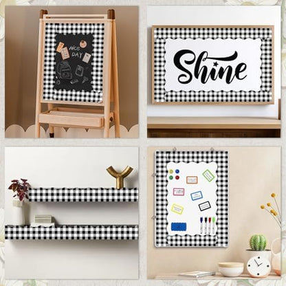 VABAMNA 50 Feet Bulletin Board Borders Black White Checkered Classroom Decor Wavy Scalloped Rolled Border Trims for Back to School Classroom Chalkboard Whiteboard Door Wall Decorations