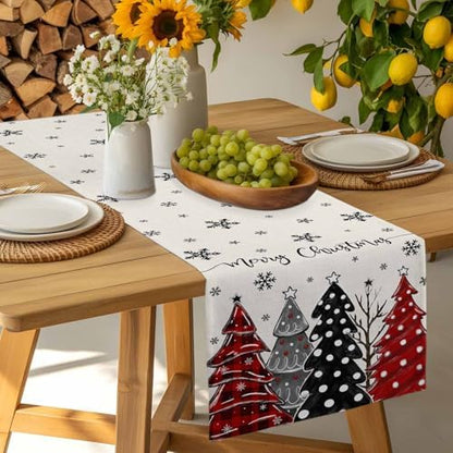 Red Black Christmas Tree Table Runner Dresser Scarf 13 x 72 Inch Polka Dots Xmas Tree Snowflake Linen Table Runners Non-Slip Heat Resistant Kitchen Dining Table Decor for Home Holidays Indoor Outdoor