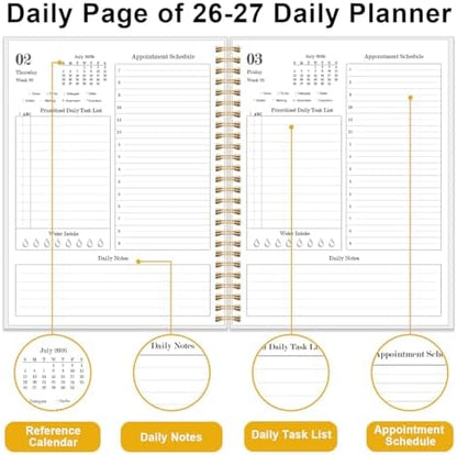 Daily Planner 2026-2027 - July 2026 to June 2027, 7" x 10", Flower