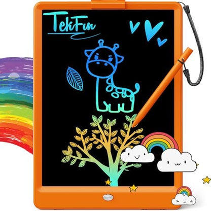 TEKFUN LCD Writing Tablet for Kids, 10-inch Coloring Drawing Pad, Mess Free Doodle Board, Airplane Travel Toys for Boys and Toddlers, Gifts for 3 4 5 6 7 8 Year Old Girls(Orange)