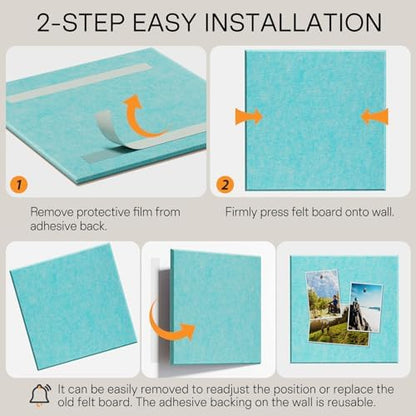 MaxGear Felt Bulletin Board 36" x 24", Aqua Blue Felt Wall Tiles Push Pins