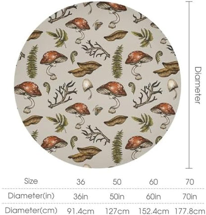 Vintage Woodland Mushroom Tablecloth, Nature Forest Plants Botanical Ferns Print Table Cloth for Farmhouse Kitchen Party Picnic Dinner Decor, 70x70in