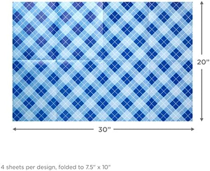 Hallmark Recyclable Flat Wrapping Paper Sheets with Cutlines on Reverse (12 Folded Sheets with Sticker Gift Tags) Winter Blue Plaid, Trees, Navy Blue, Light Blue, White, Gray (0005EW 1016) (Pack of 2)