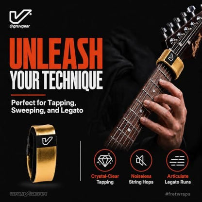 Gruv Gear Fret Wrap & Guitar Mute, Fretwrap for Acoustic, Electric & Bass | String Dampener Recording, Tapping & Practice Accessory (1 Pack, Large Gold, Fits 6 String Bass, 8 String Guitar)