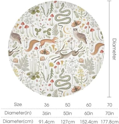 Country Forest Tablecloth, Wild Animal Hare Squirrel Owl Snake Snail Flowers Mushroom Table Cover for Tea Party Weddings Indoor Outdoor Dining, 60x60in