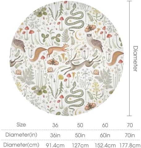 Country Forest Tablecloth, Wild Animal Hare Squirrel Owl Snake Snail Flowers Mushroom Table Cover for Tea Party Weddings Indoor Outdoor Dining, 50x50in