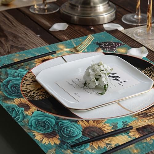 ALAZA Highland Cow Butterfly Rose 1 PC Placemats Rectangle Table Mat for Dining Table Restaurant Kitchen Home Decor, 12" x 18"