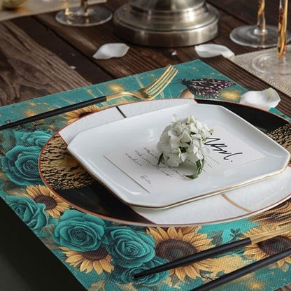 ALAZA Highland Cow Butterfly Rose 1 PC Placemats Rectangle Table Mat for Dining Table Restaurant Kitchen Home Decor, 12" x 18"