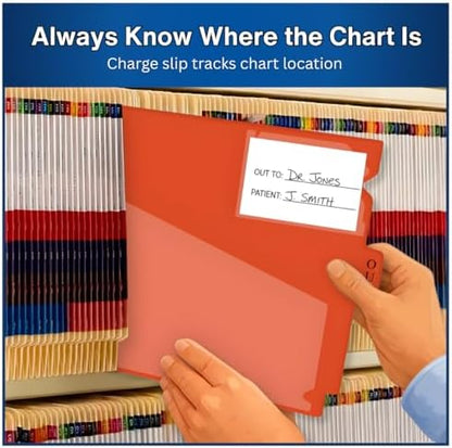 Doctor Stuff - Center Tab Vinyl Out Guides, Diagonal Cut Front Pocket, Top Charge Out Slip Pocket, Plastic File Folder, Letter Size 9" x 13-1/4", Orange, 100/Box