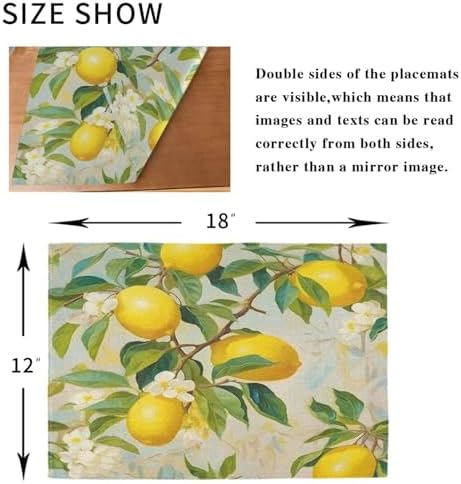 ALAZA Lemon Print Flower Set of 4 Placemats Rectangle Table Mat for Dining Table Restaurant Kitchen Home Decor, 12" x 18"