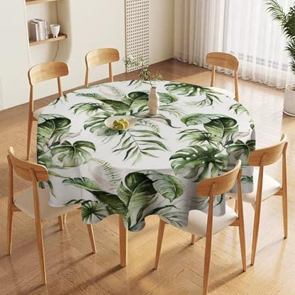 Green Tropical Leaves Tablecloth, Watercolor Jungle Plam Leaves Floral Botanical Print Farmhouse Holiday Tablecloths for Home Kitchen Party Dinner Decor, 70x70in