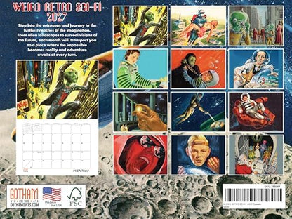 Weird Retro Sci Fi Calendar 2027 Vintage Scifi Monthly Wall Calender 12 Month