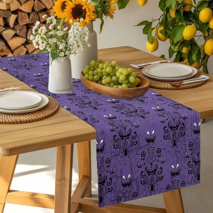 Halloween Haunted Table Runner Dresser Scarf 13 x 72 Inch Purple Black Ghost House Mansion Table Runners Non-Slip Heat Resistant Kitchen Dining Table Decor for Halloween Holidays Indoor Outdoor