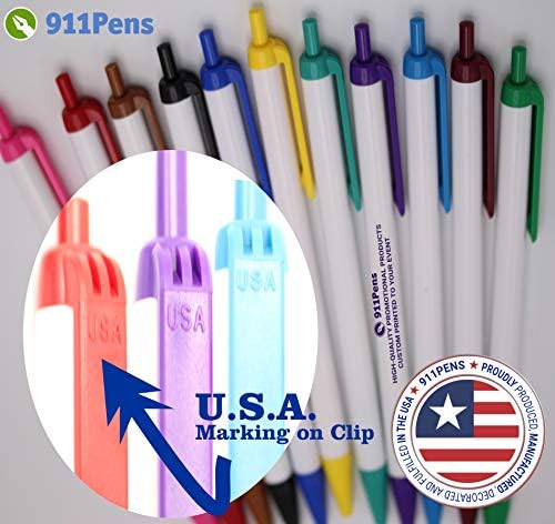 USA Made, Personalized Writing Ink Ballpoint Novelty Pens, Custom Printed with Your Logo & Text (Pack of 100 White Pens with Orange Trim)