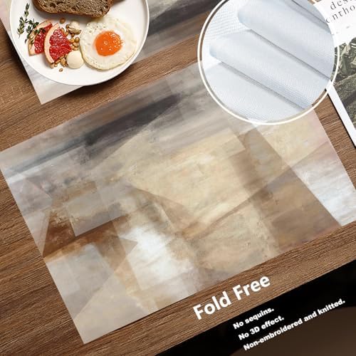 Batmerry Brown Abstract Art Linen Placemats Set of 8, Beige Painting Washable Table Mats for Kitchen Table Thickened Heat Insulation Dining Set Indoor Outdoor 12X18 in