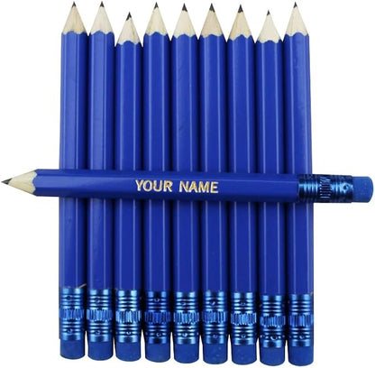 EZPENCILS & GIFTS - Golf Pencils Tipped with Eraser (1/2 a Pencil) - Sea Blue Colored Barrel - FREE-PERSONALIZATION - 2HB Black Lead - Custom Text - Non-Smear Eraser – Package of 30
