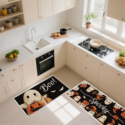 Halloween Kitchen Mats Set of 2, Boo Pumpkin Ghost Kitchen Rugs