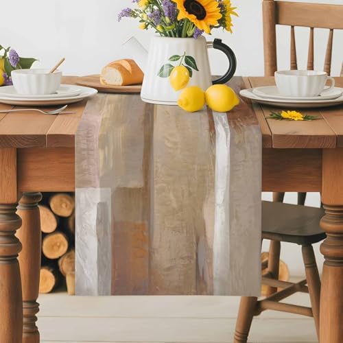 Brown Graffiti Art Table Runner Dresser Scarf 13 x 36 Inch Abstract Mottled Color Block Geometric Table Runners Non-Slip Heat Resistant Kitchen Dining Table Decor for Home Holidays Indoor Outdoor