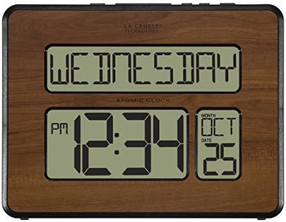 La Crosse Technology 513-1419-WA-INT Atomic Large Full Digital Calendar Clock, Walnut, 9.84"L x 1.14"W x 7.48"H