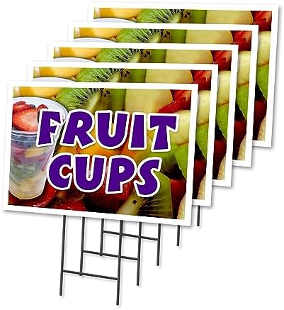 Fruit Cups 5 Pack of 18" x 24" Yard Sign & Stake | Advertise Your Business | Stake Included Image On Front Only | Made in The USA