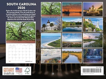 South Carolina Calendar 2026 Wall 12 Month Monthly SC Scenic Souvenirs Themed Gifts | American Made In The USA