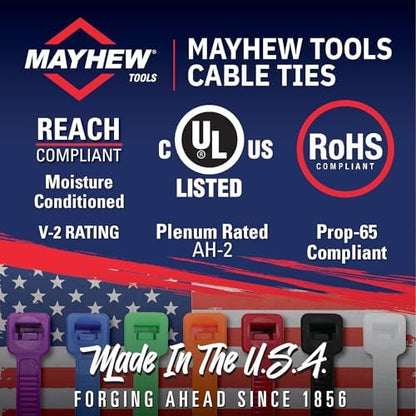 Mayhew Tools MB7-50HS-M Heat Stable Cable Ties, 7" 50 lbs. Tensile Strength, 1000-Pack, Black