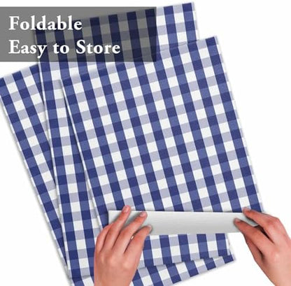 Rustic Navy Blue White Buffalo Check Plaid Pattern Placemats Set of 4, Farmhouse Heat Resistant Washable Table Place Mats Cotton Table Linens Party Holiday Decor for Kitchen Dining Outdoor Indoor