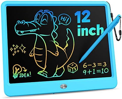KOKODI 12 Inch LCD Writing Tablet with Anti-Lost Stylus, Erasable Doodle Board Colorful Toddler Drawing Pad, Car Travel School Games Toys for 3 4 5 6 7 8 Kids, Birthday Gift for Girls Boys Adults Blue