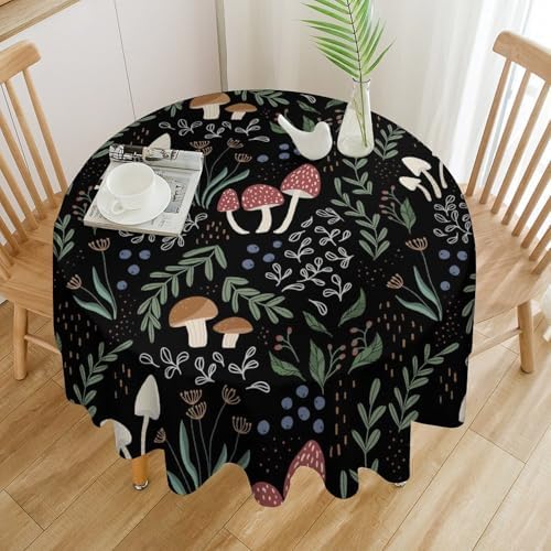 Mushroom Tablecloth, Cartoon Green Leaves Mushroom Wildflower Plant Botanical Herb Nature Garden Print Table Cloth for Home Kitchen Outdoor Party Picnic Wedding Decor, 50x50in