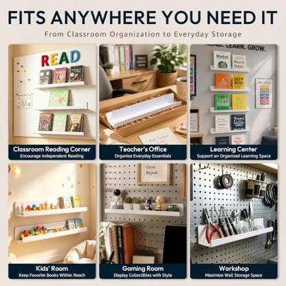 2 Pack 17" Magnetic Acrylic Bookshelf with Pen Holder, Reusable Magnetic Display Shelf for Whiteboard, Storage Organizer for Classroom, Kids Room, Office, Kitchen & Garage