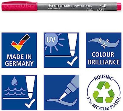 STAEDTLER Pigment Arts Multi Ink Brush Pen, 12 Count: Nature Colors, Fiber-Tip Pens with Brush Nib, Permanent, Waterproof, No Bleed Pens for Journaling, Coloring, Hand Lettering, Mixed Media Art