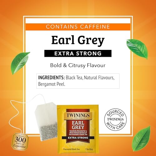 Twinings Earl Grey Extra Strong Black Tea Individually Wrapped Bags, 20 Count (Pack of 6), Flavoured with Citrus and Bergamot, Caffeinated, Enjoy Hot or Iced, 120 Teabags