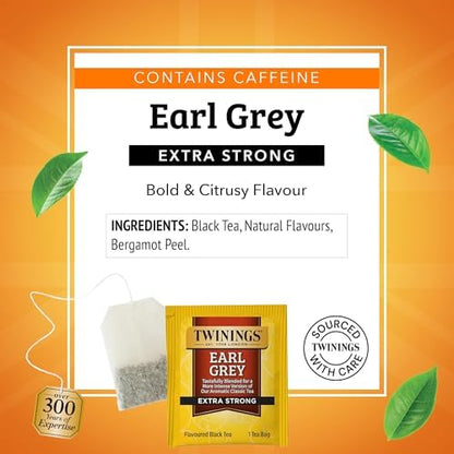 Twinings Earl Grey Extra Strong Black Tea Individually Wrapped Bags, 20 Count (Pack of 6), Flavoured with Citrus and Bergamot, Caffeinated, Enjoy Hot or Iced, 120 Teabags