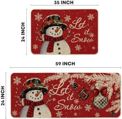 Artoid Mode Snowman Let It Snow Snowflake Christmas Kitchen Mats Set of 2, Winter Home Decor Low-Profile Kitchen Rugs for Floor - 24x35 and 24x59 Inch