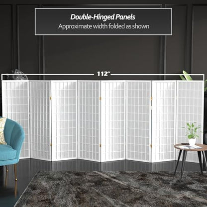 4 ft. Short Window Pane Shoji Screen - White - 8 Panels