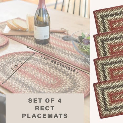 Homespice Chester Braided Placemats for Cabin Decor, Rect 13x19 Set of 4