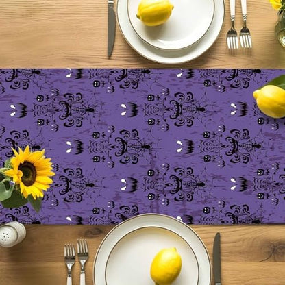 Halloween Haunted Table Runner Dresser Scarf 13 x 72 Inch Purple Black Ghost House Mansion Table Runners Non-Slip Heat Resistant Kitchen Dining Table Decor for Halloween Holidays Indoor Outdoor