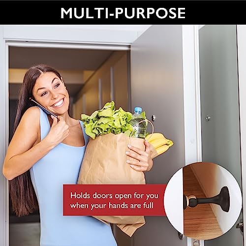 Magnetic Door Stop Wall Protector with Magnetic Tip, Design House Matte Black Steel Door Stoppers, 2-Pack, 189316-MB